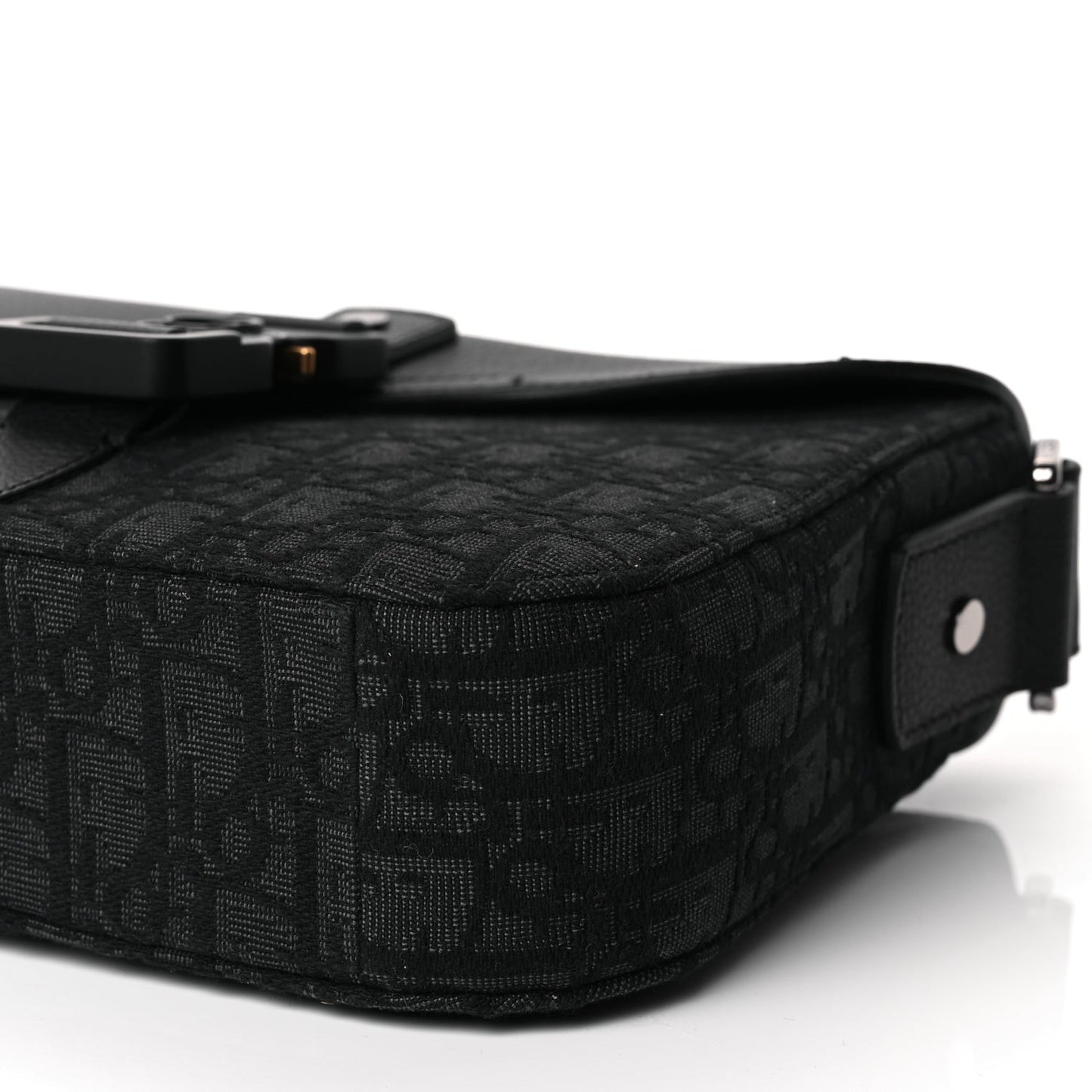 Oblique Jacquard Grained Calfskin Small Saddle Messenger Bag Black Oblique Monogram
