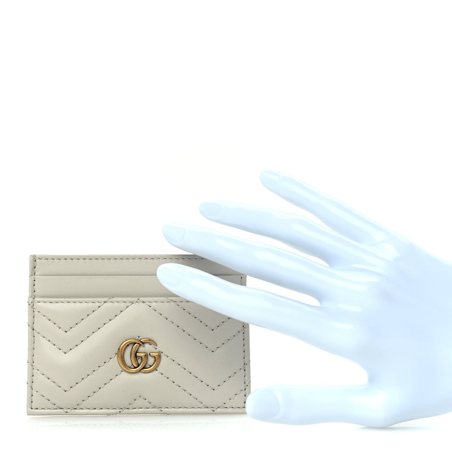 Gucci Calfskin Matelasse GG Marmont Card Holder  Light Grey 2 of 7
