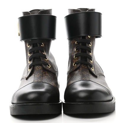 Louis Vuitton Calfskin Monogram Wonderland Flat Ranger Boots 37 Black 2 of 9