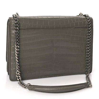 Saint Laurent Calfskin Crocodile Embossed Medium Monogram Sunset Fog 2 of 8