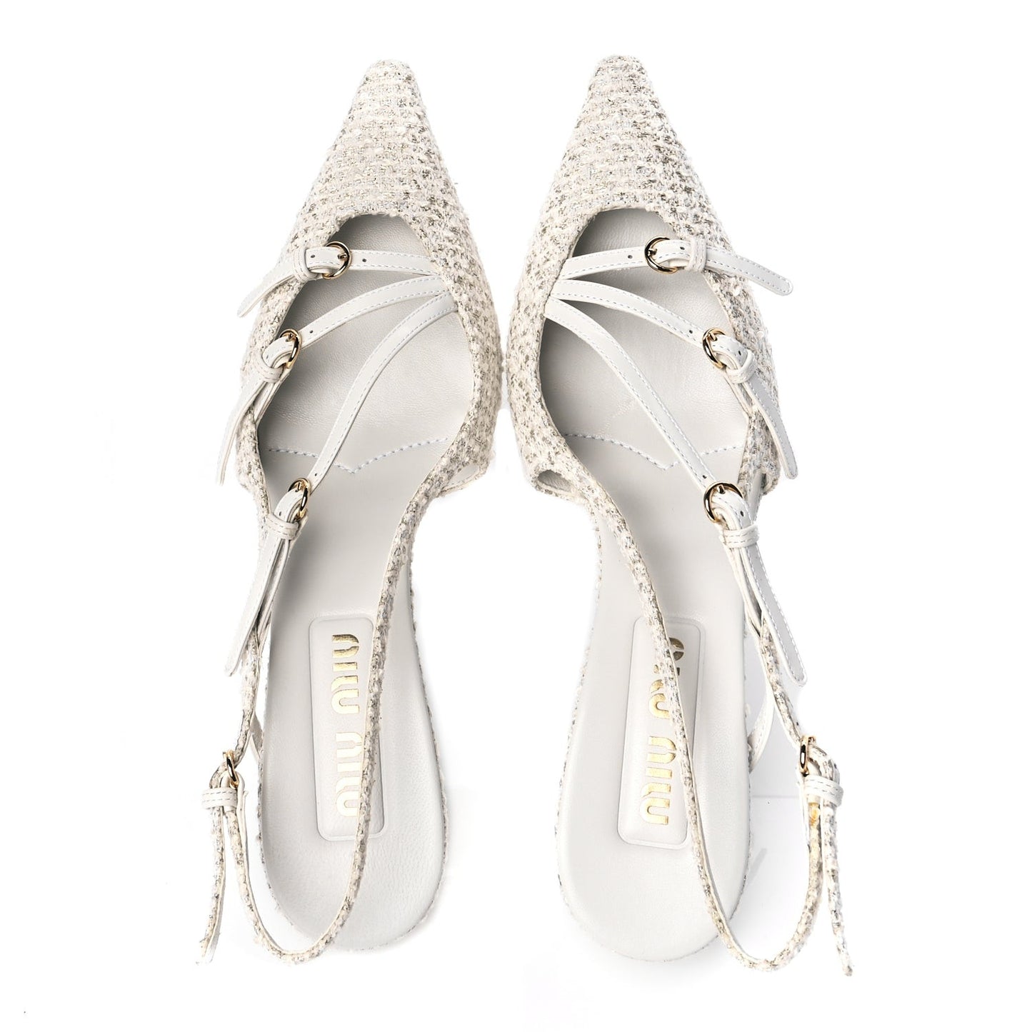 Tweed Buckle 55mm Slingback Pumps 37 White
