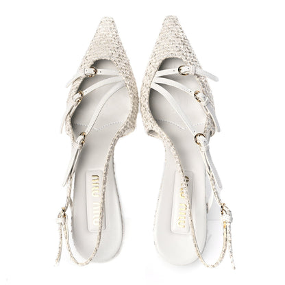 Miu Miu Tweed Buckle 55mm Slingback Pumps 37 White 2 of 8