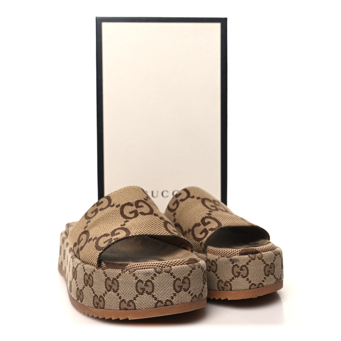 Monogram Maxi GG Angelina Platform 55mm Slide Sandals 38 Camel Ebony