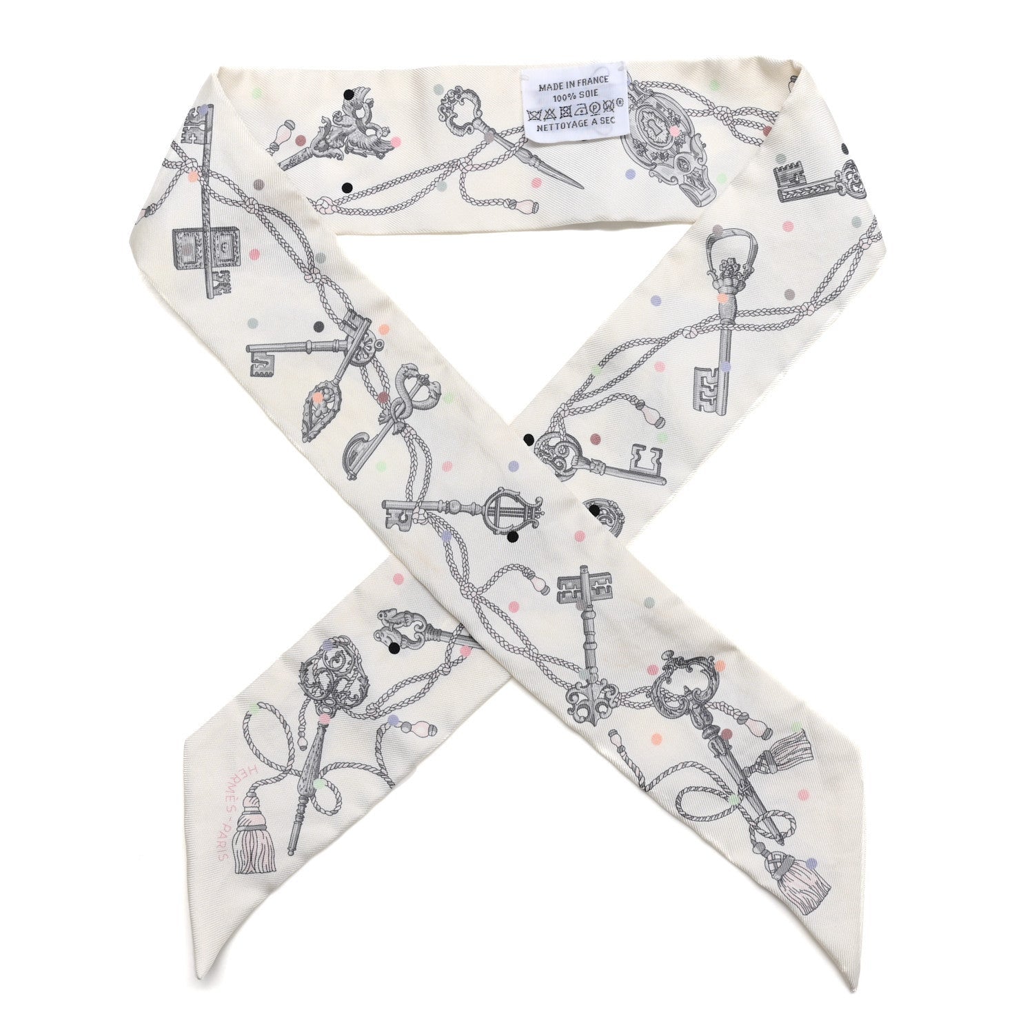 Hermes Silk Les Cles A Pois Twilly White Gris Acier 1 of 5