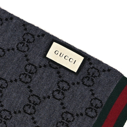 Gucci Wool Jacquard Monogram Web Scarf Lead Dark Green 3 of 4