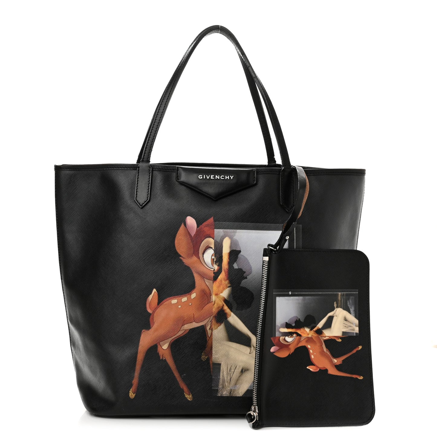 Textured Coated Canvas Bambi Print Medium Antigona Tote