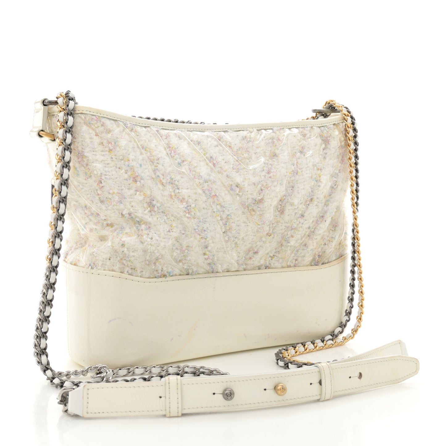 Tweed PVC Patent Chevron Quilted Medium Gabrielle Hobo White