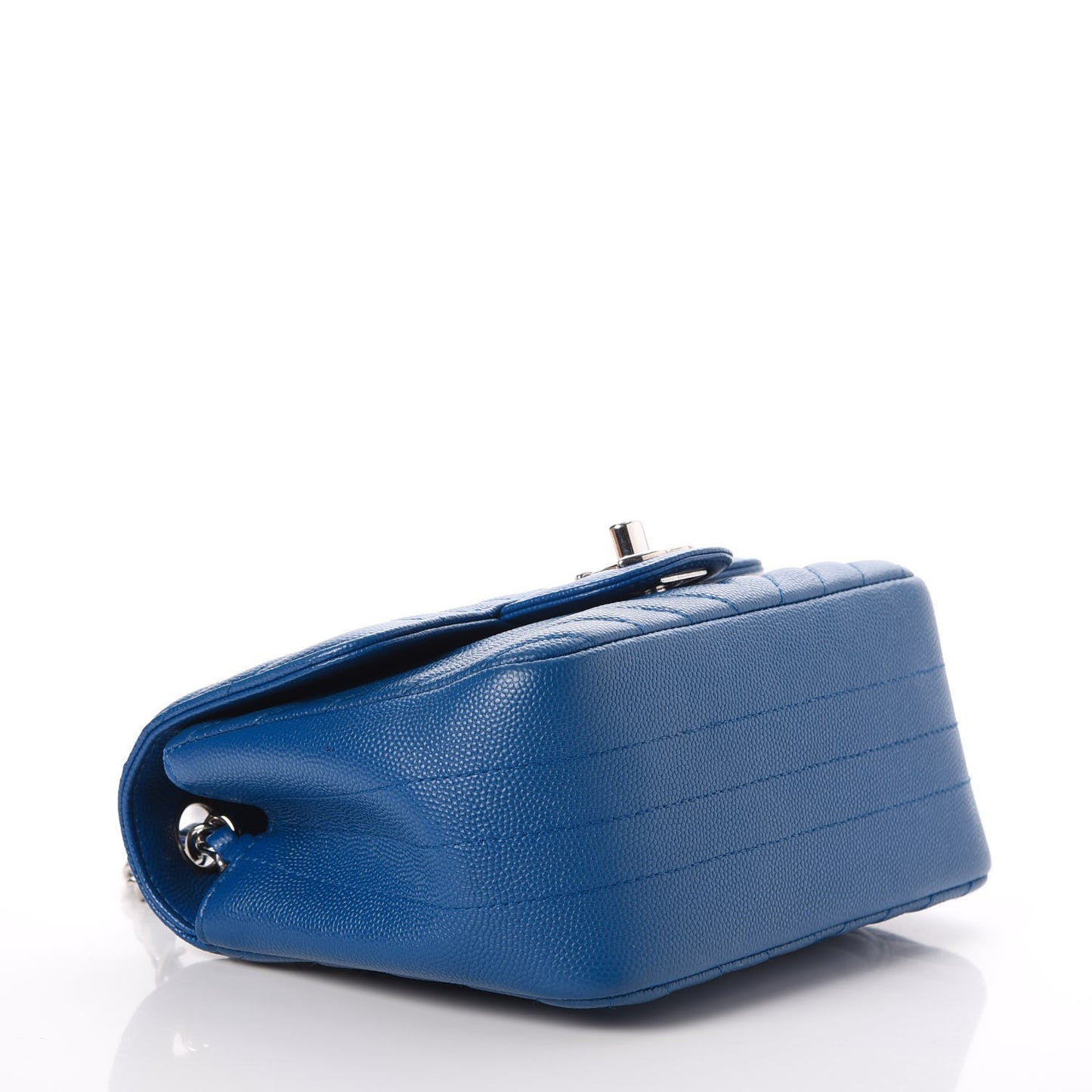 Caviar Chevron Quilted Mini Square Flap Blue