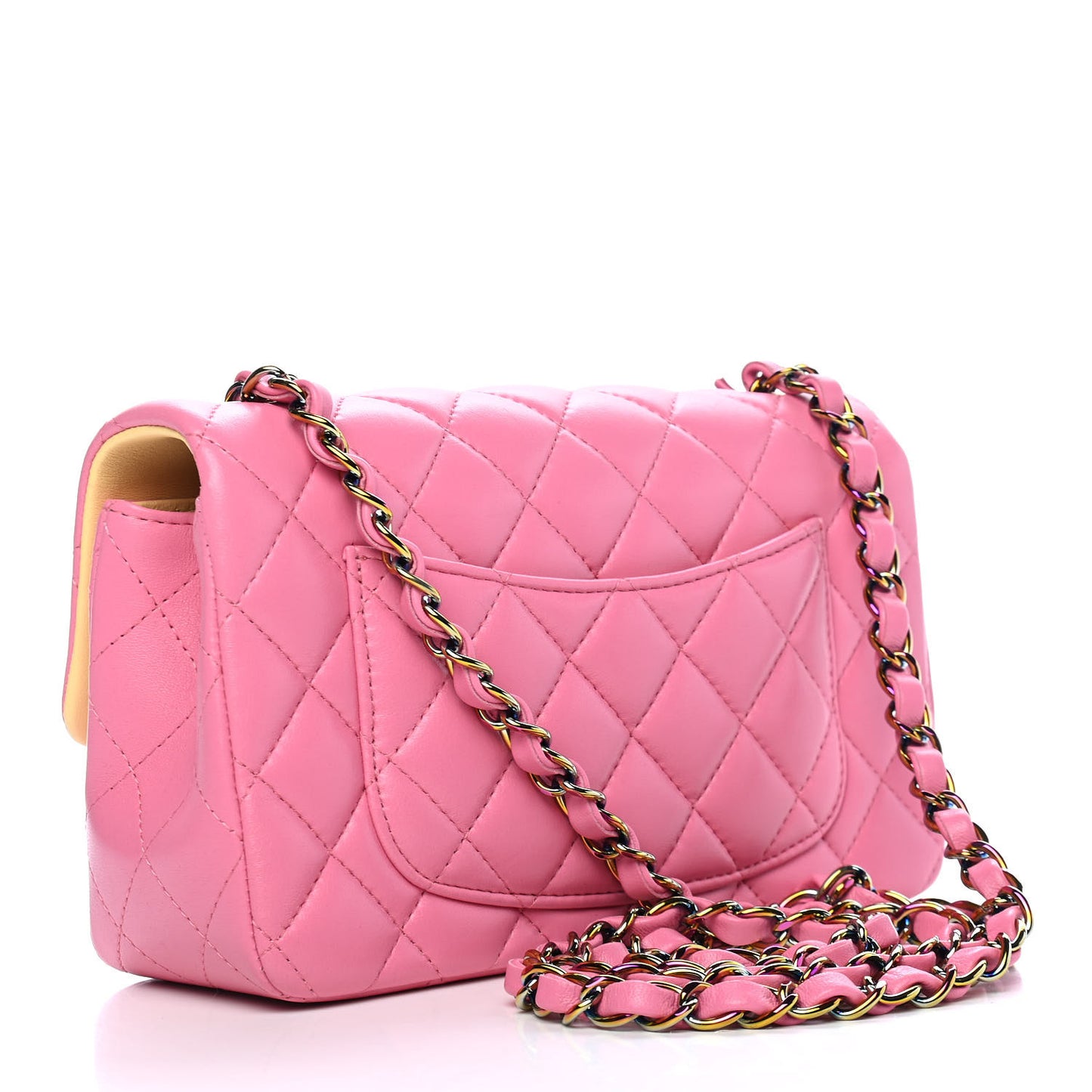 Lambskin Quilted Mini Rectangular Flap Pink Yellow