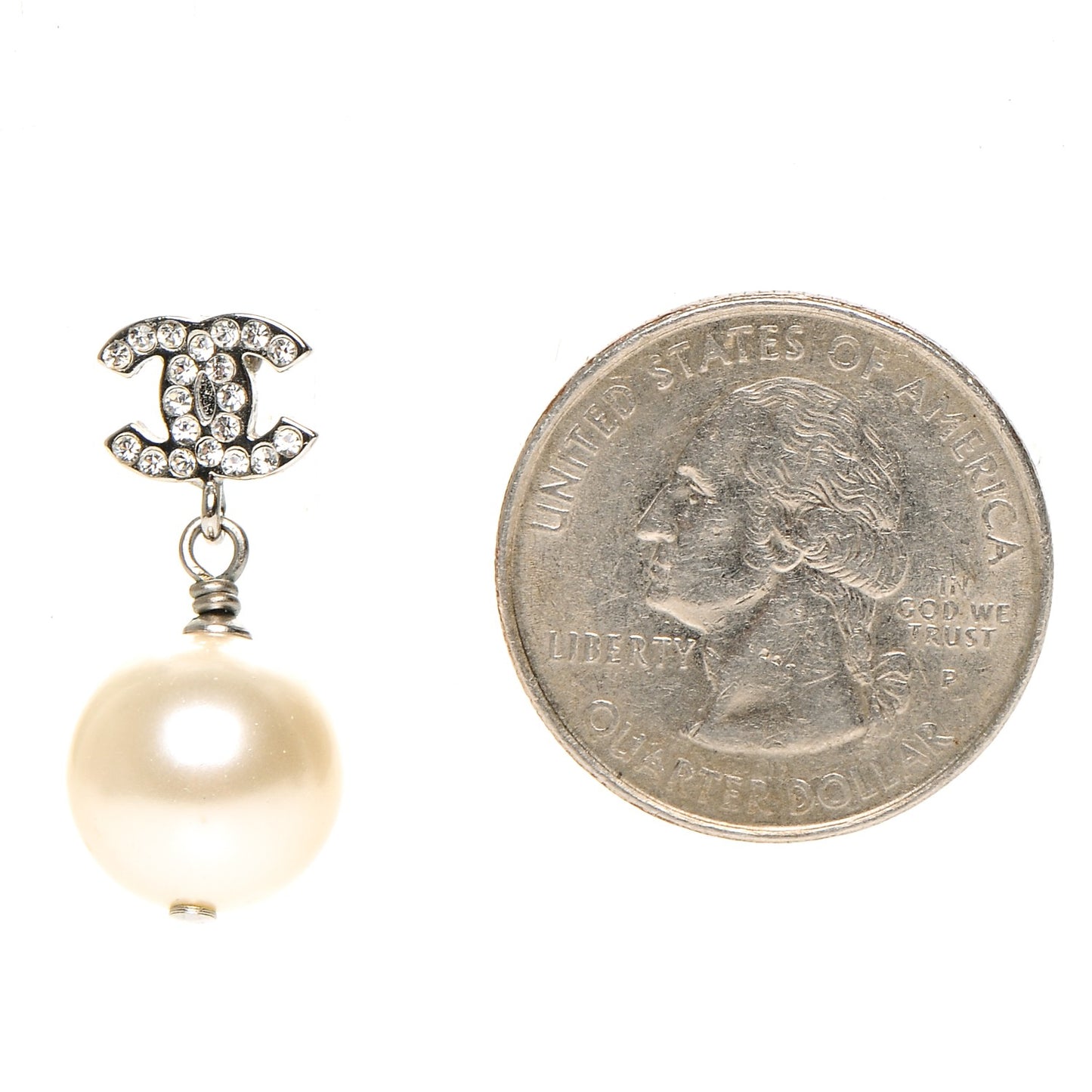 Crystal Pearl CC Drop Earrings Silver