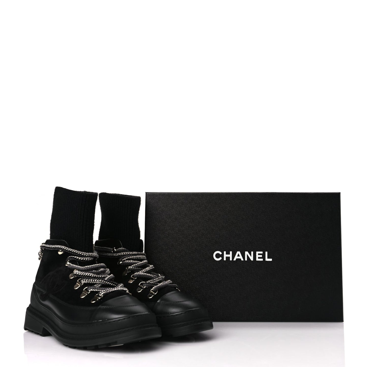 Suede Knit Womens Sock Lace Up Boots Black