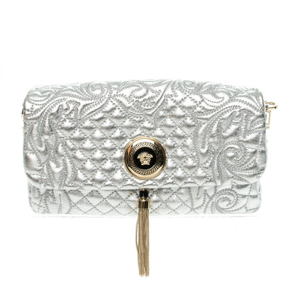 Versace Metallic Nappa Barocco Quilted Calliope Vanitas Shoulder Bag Silver 1 of 7