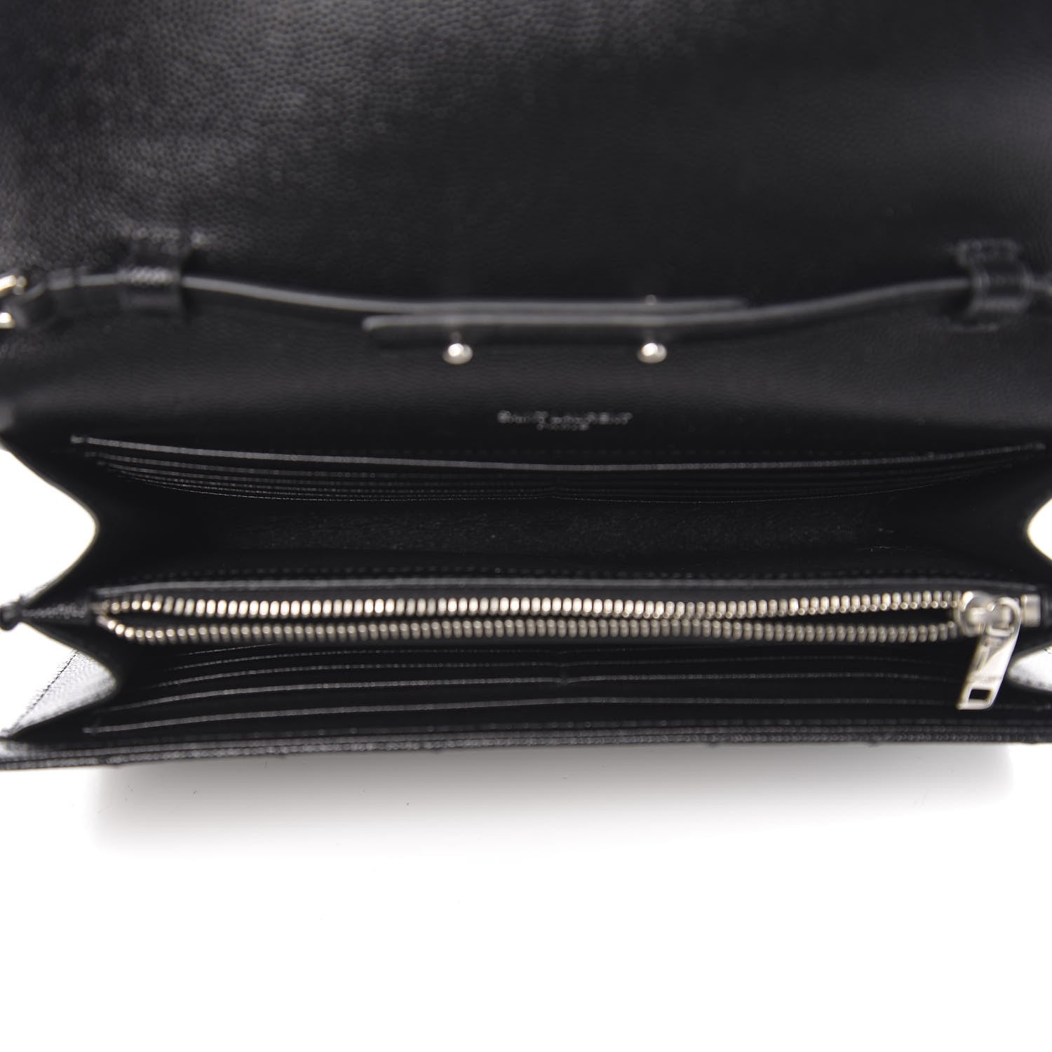 Saint Laurent Grain De Poudre Matelasse Chevron Monogram Chain Wallet Black 4 of 9