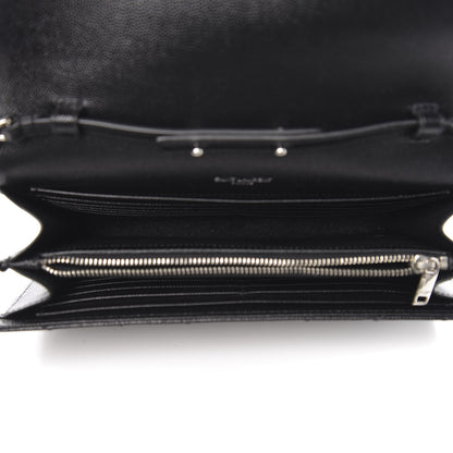 Saint Laurent Grain De Poudre Matelasse Chevron Monogram Chain Wallet Black 4 of 9