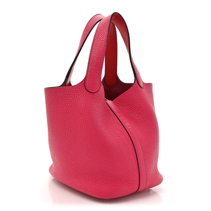 Hermes Taurillon Clemence Swift Eclat Picotin Lock 18 PM Rose Mexico Rouge De Coeur 3 of 13