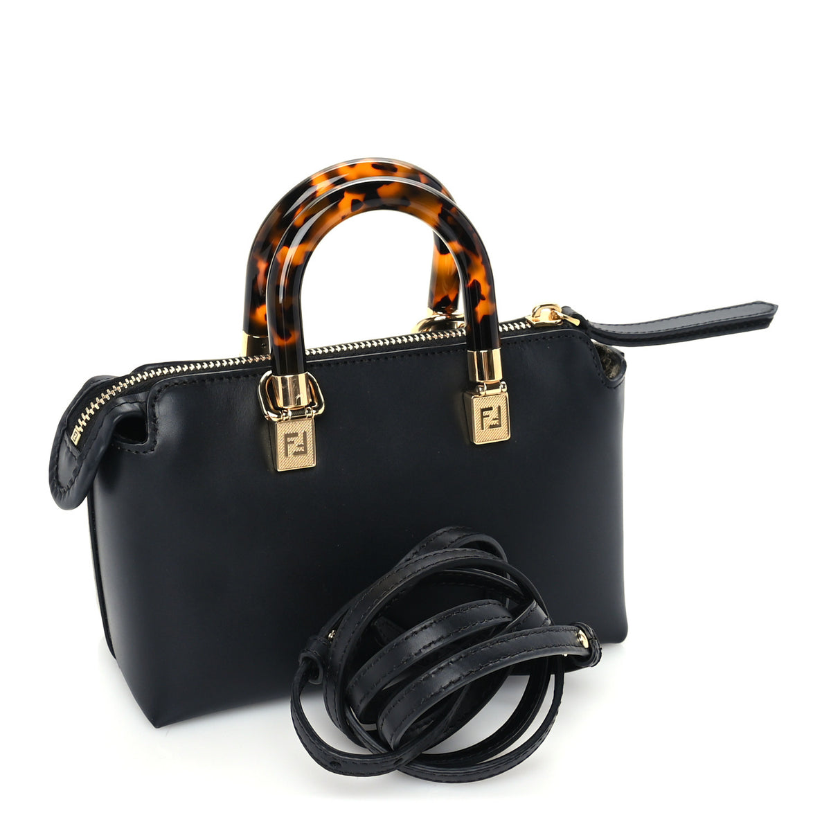 Fendi Vitello King Plexiglass Logo Embossed Mini By The Way Top Handle Boston Bag Black 2 of 8