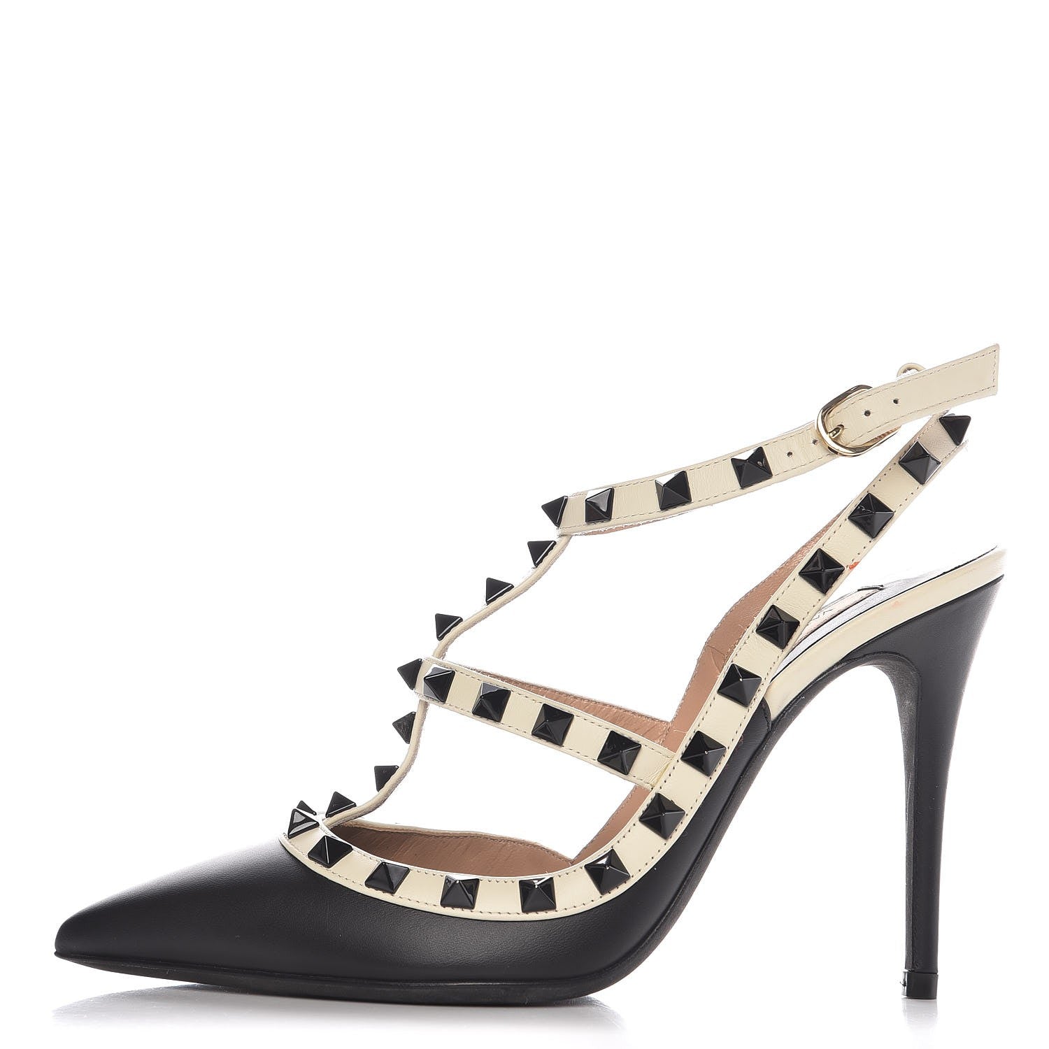 Valentino Garavani Nappa Rockstud Ankle Strap 100mm Pumps 36.5 Black Light Ivory 1 of 8
