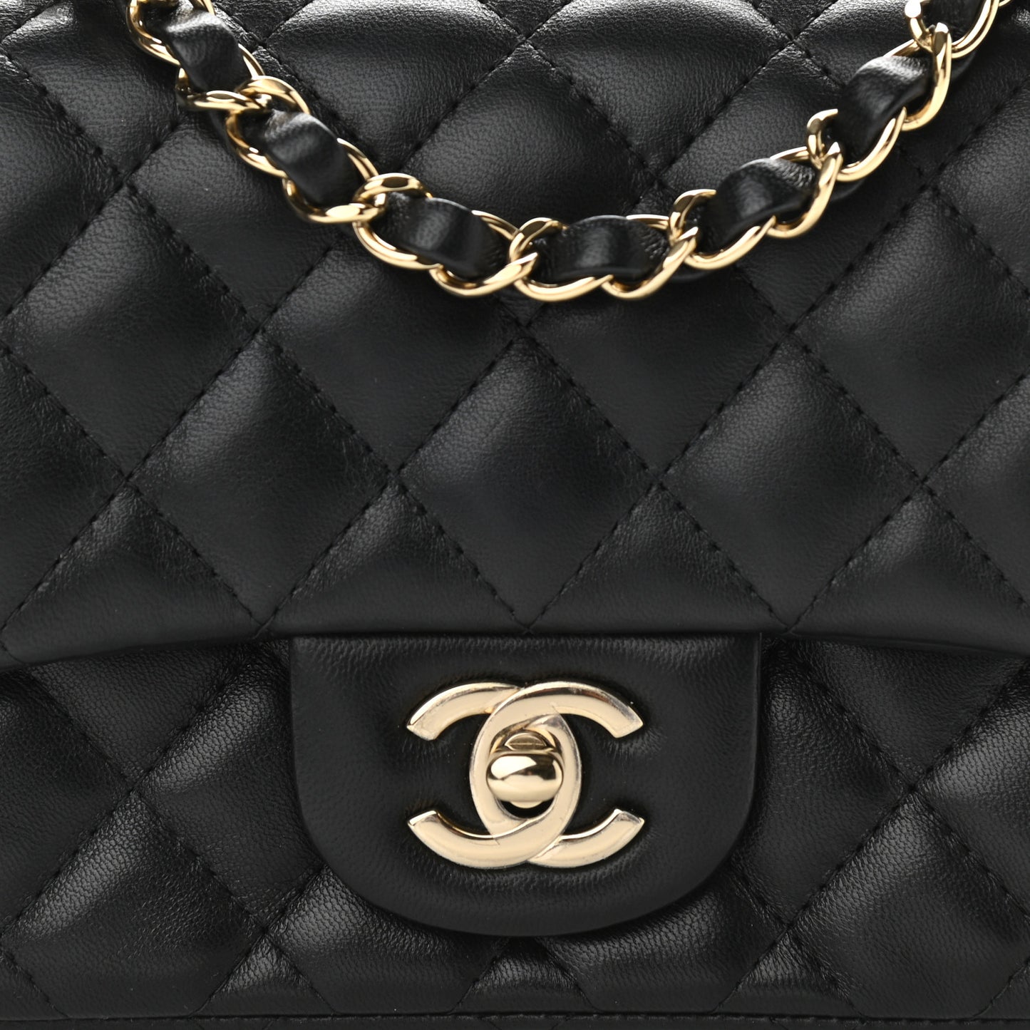 Lambskin Quilted Mini Square Flap Black