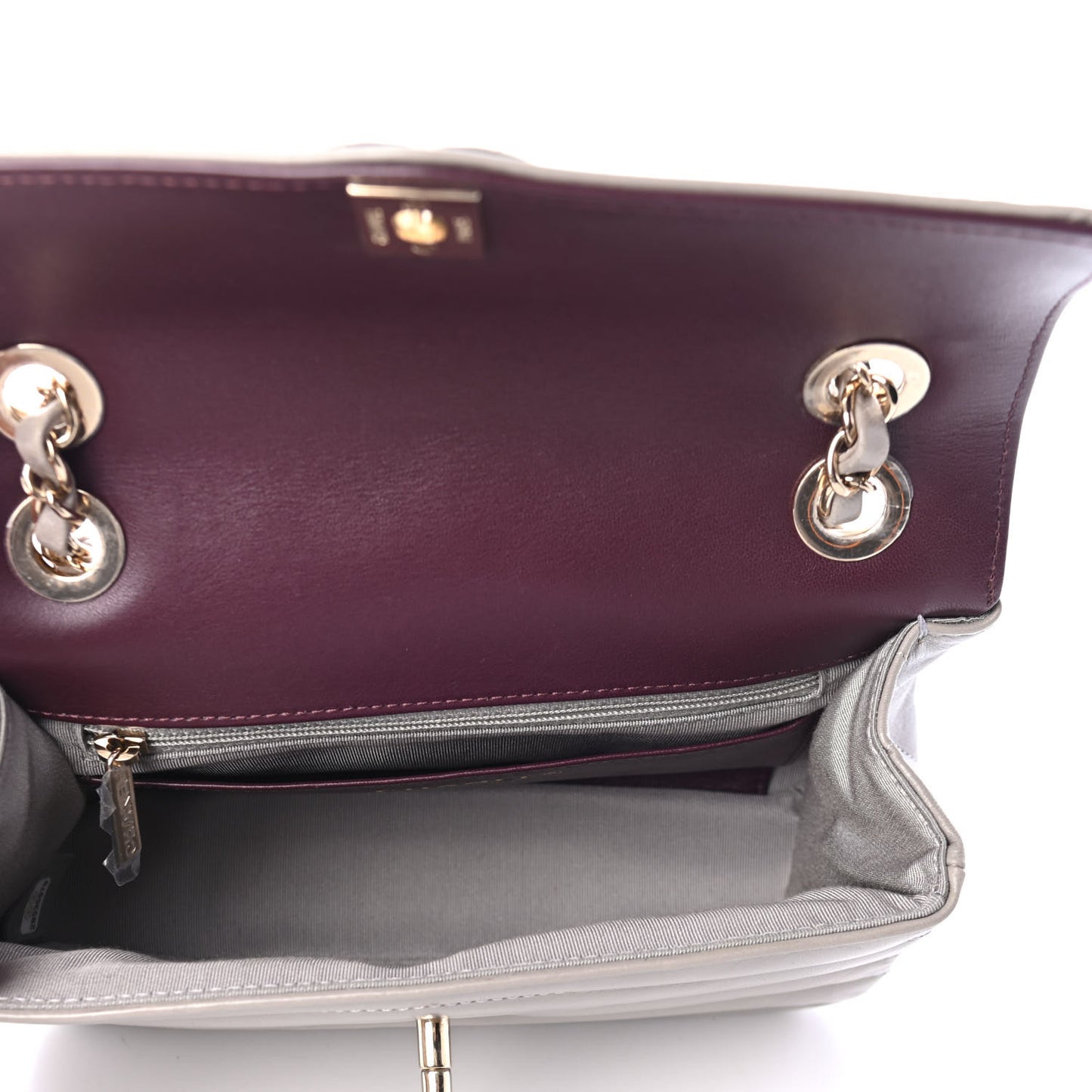 Shiny Lambskin Quilted Small Chevron Miroir Grey