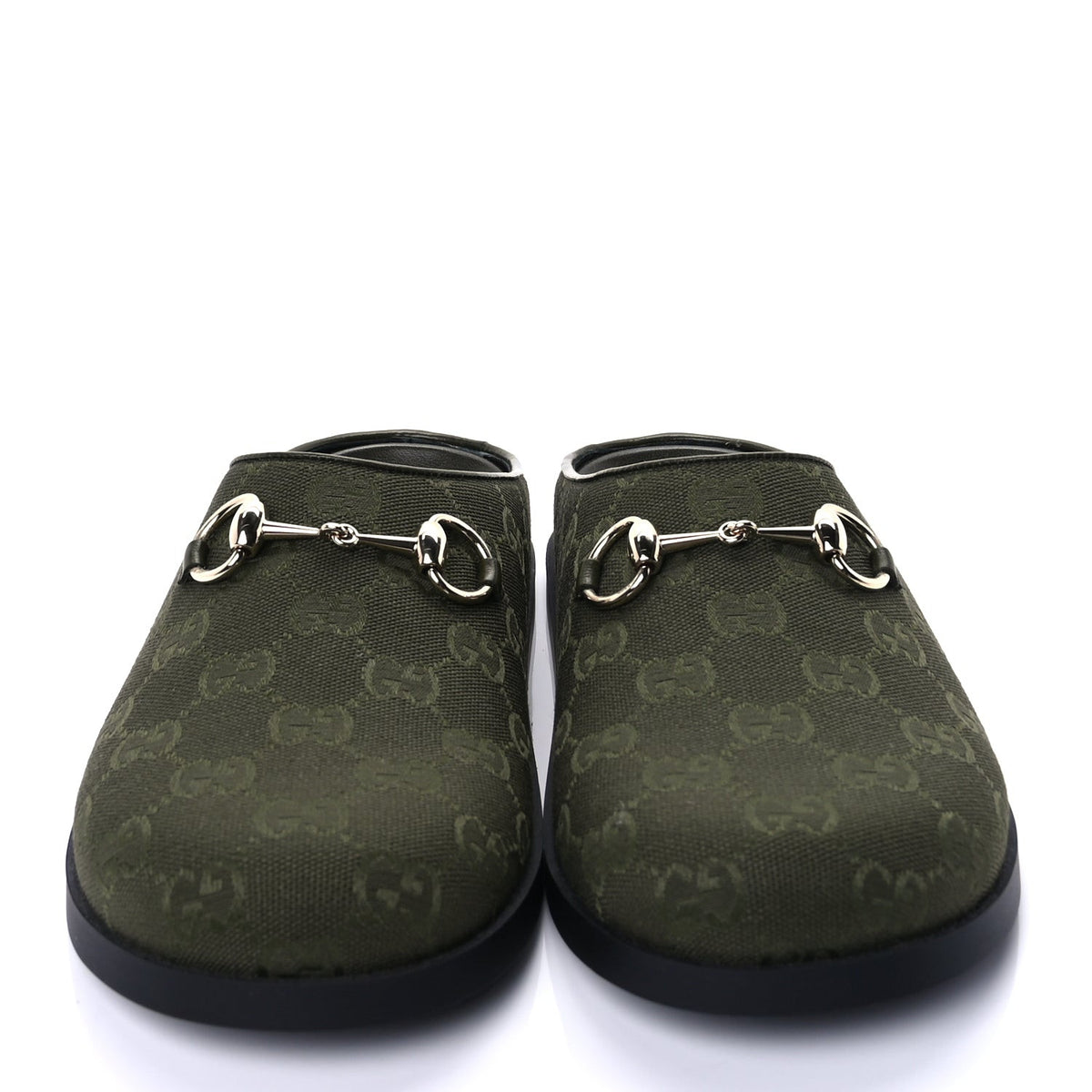 New Canvas Monogram GG Granada Kid Womens Horsebit Mules 37.5  Green