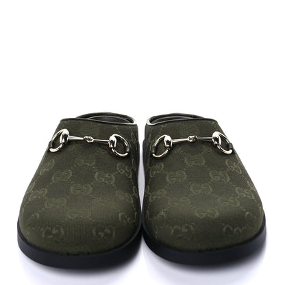 Gucci New Canvas Monogram GG Granada Kid Womens Horsebit Mules 37.5  Green 2 of 10