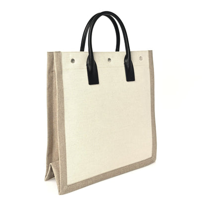 Saint Laurent Linen Calfskin Rive Gauche North South Tote Optic White 2 of 8