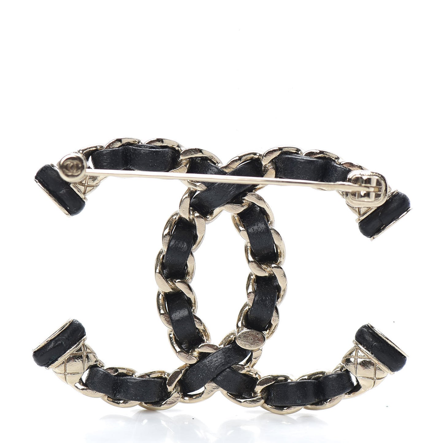Lambskin Chain CC Brooch Black Gold