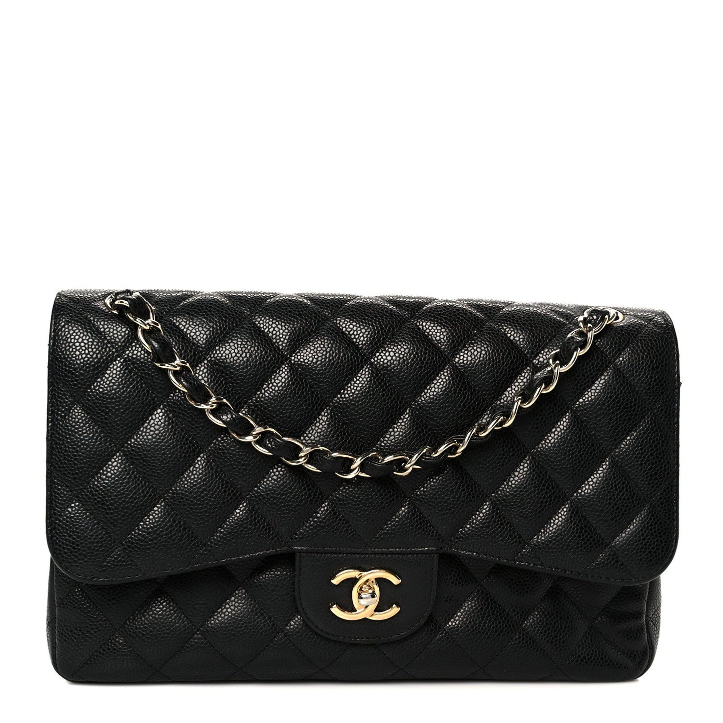 Caviar Quilted Jumbo Double Flap Black