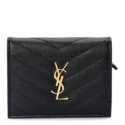 Saint Laurent Grain De Poudre Matelasse Chevron Cassandre Card Case Black 1 of 7