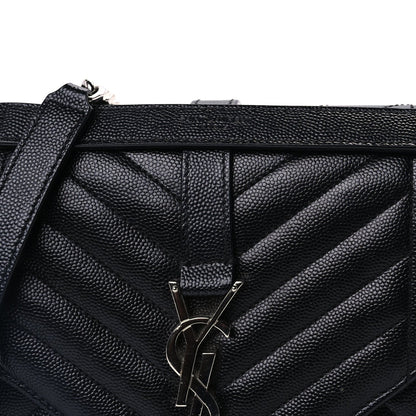 Saint Laurent Grain De Poudre Textured Mixed Matelasse Triquilt Medium Monogram Satchel Black 6 of 7