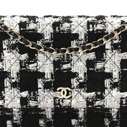 Chanel Tweed Quilted Wallet On Chain WOC Black Ecru White 8 of 11