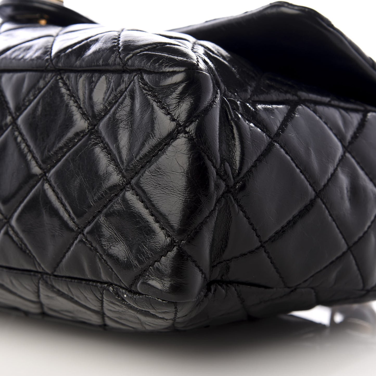Glazed Calfskin Castle Rock Medium Flap Black