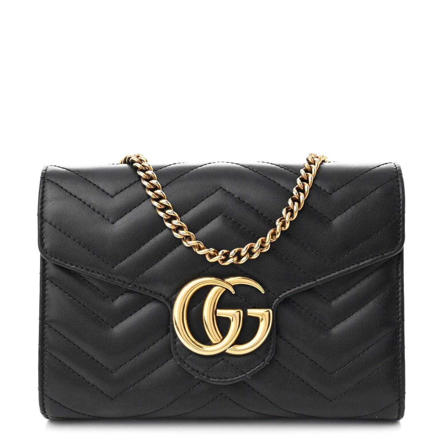 Calfskin Matelasse GG Marmont Chain Wallet Black