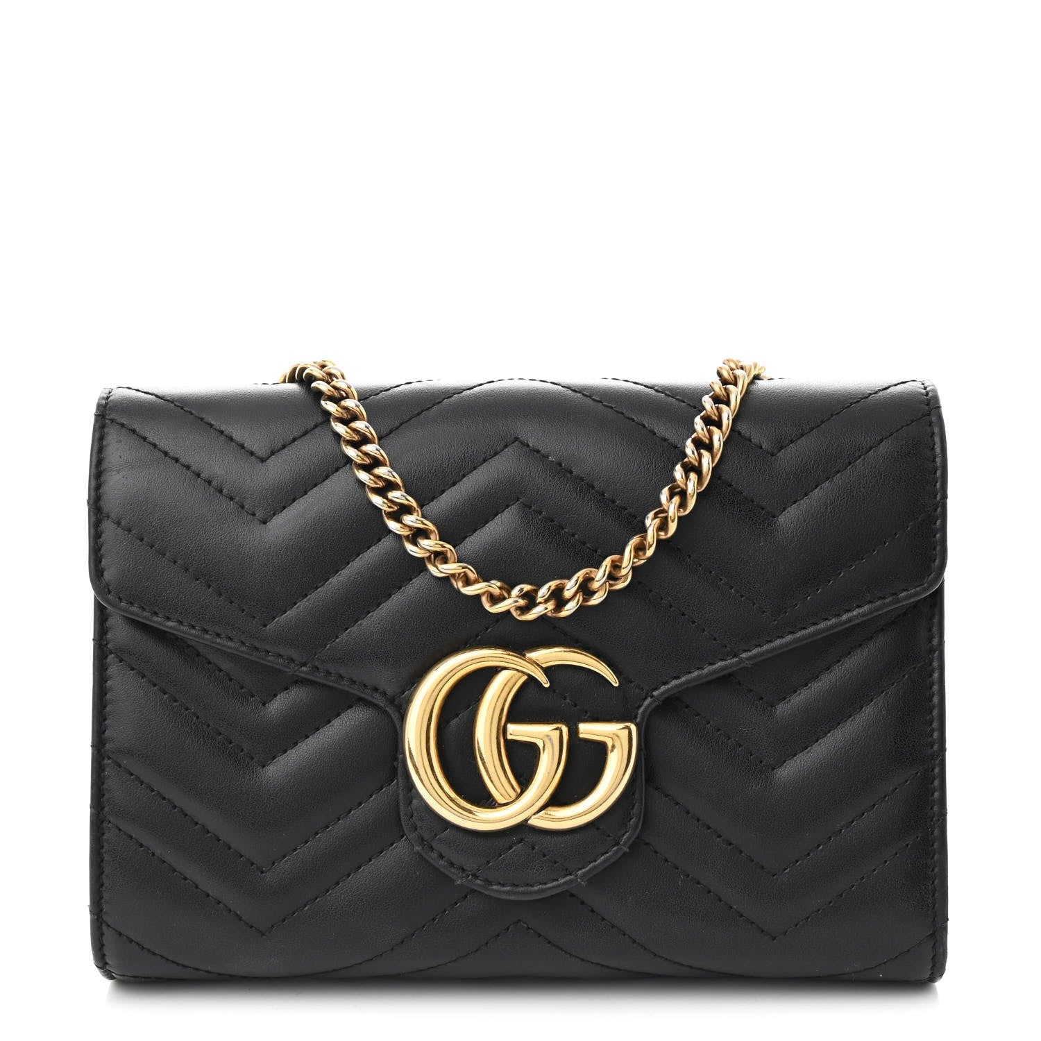 Gucci Calfskin Matelasse GG Marmont Chain Wallet Black 1 of 7