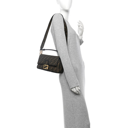 Fendi Fabric Jacquard FF 1974 Medium Baguette Tobacco Moro Black 2 of 10