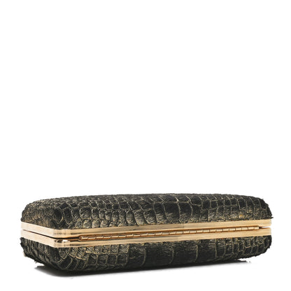 Lanvin Ponyhair Crocodile Print Clutch Black Gold 4 of 9