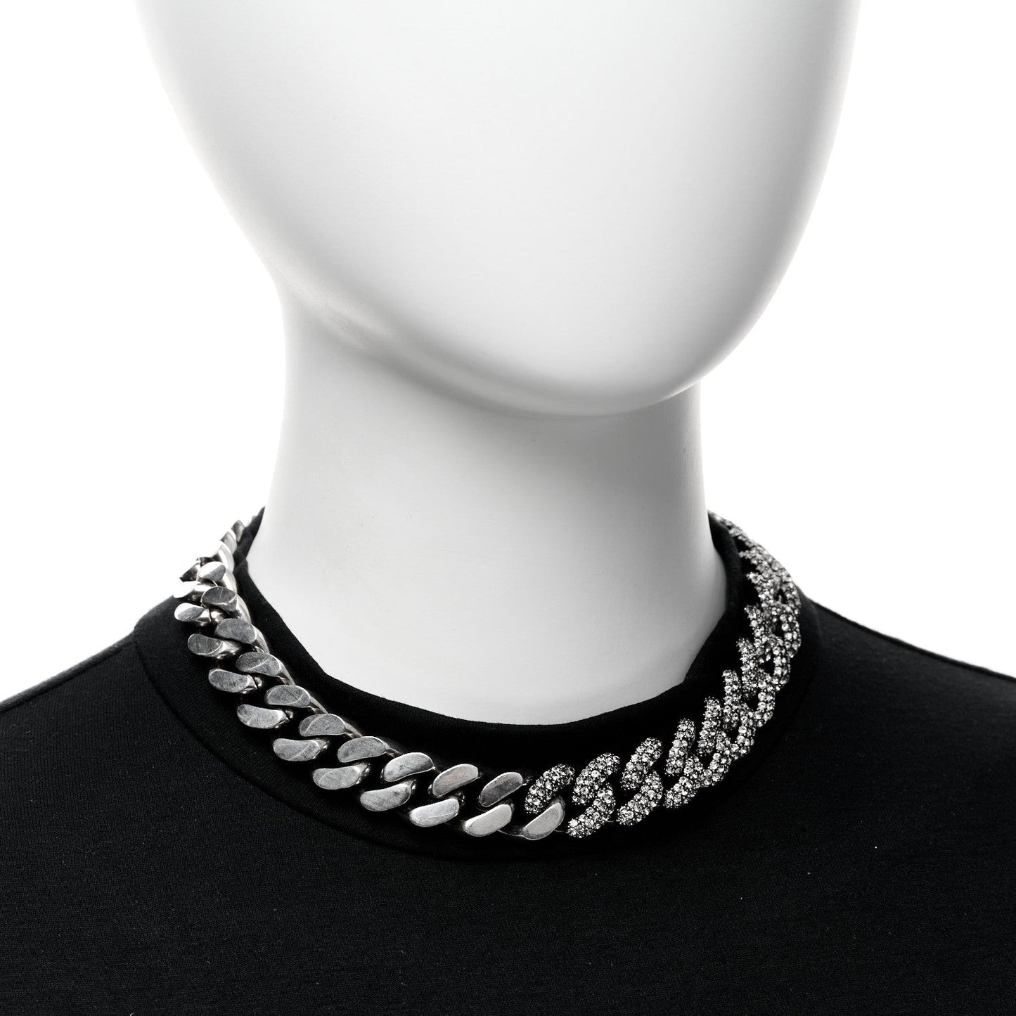 Crystal Curb Chain Necklace Oxidized Silver