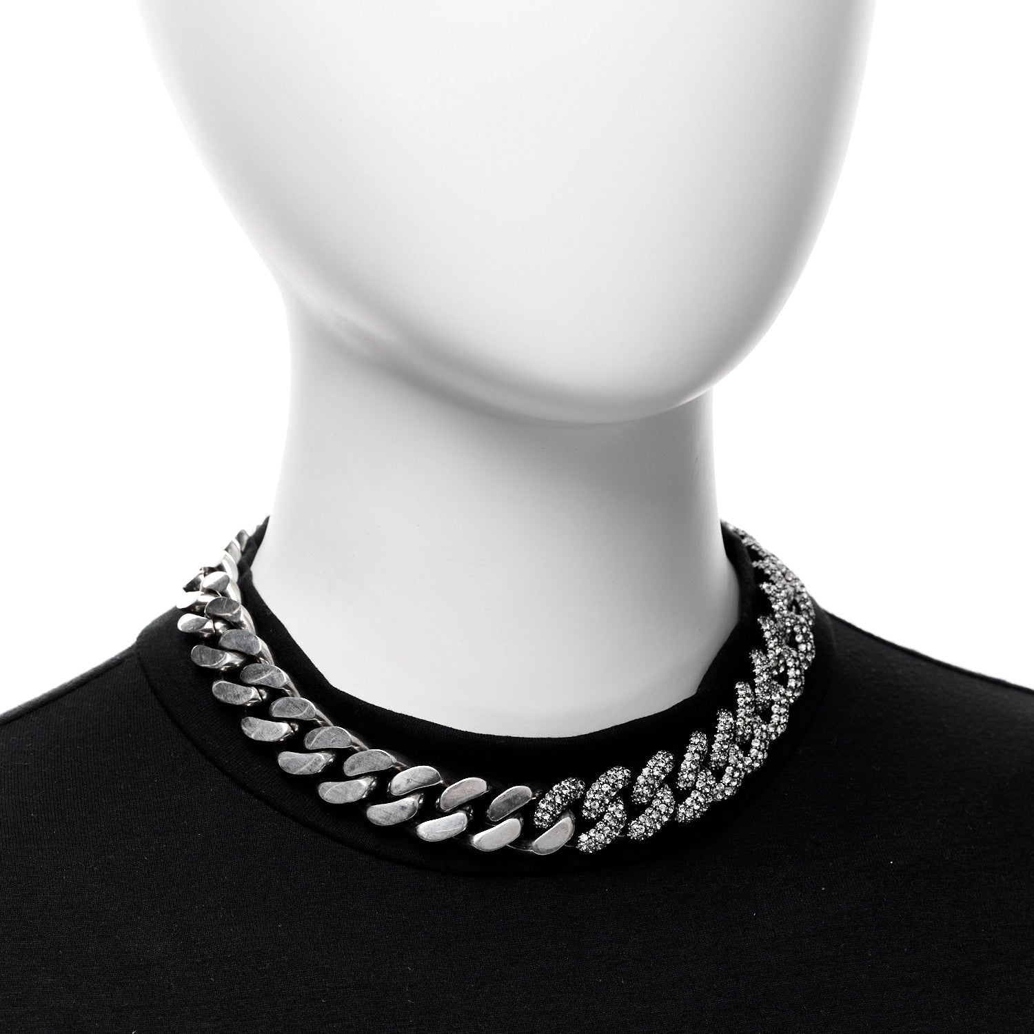 Saint Laurent Crystal Curb Chain Necklace Oxidized Silver 2 of 6