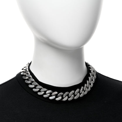 Saint Laurent Crystal Curb Chain Necklace Oxidized Silver 2 of 6