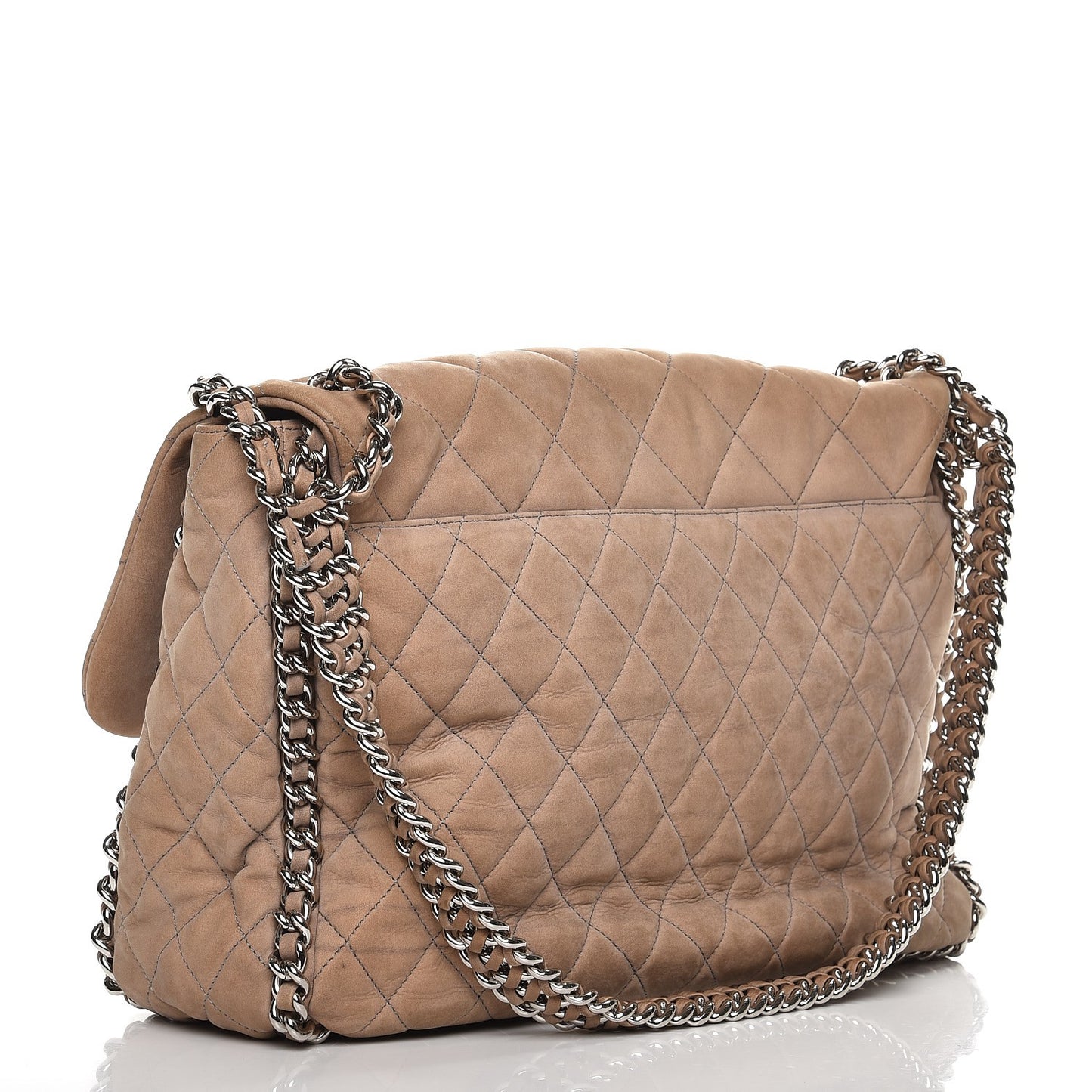 Nubuck Quilted Chain Around Maxi Flap Grey