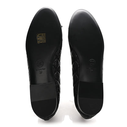 Chanel Aged Calfskin Quilted CC Cap Toe Ballerina Flats 37 Black 5 of 6