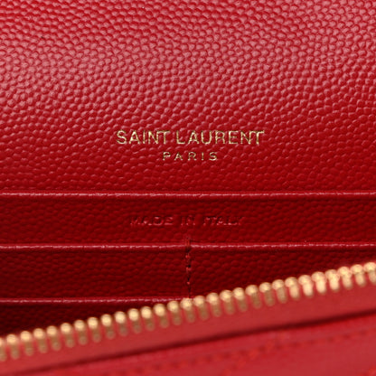 Saint Laurent Grain De Poudre Matelasse Chevron Monogram Envelope Chain Wallet New Red 6 of 11
