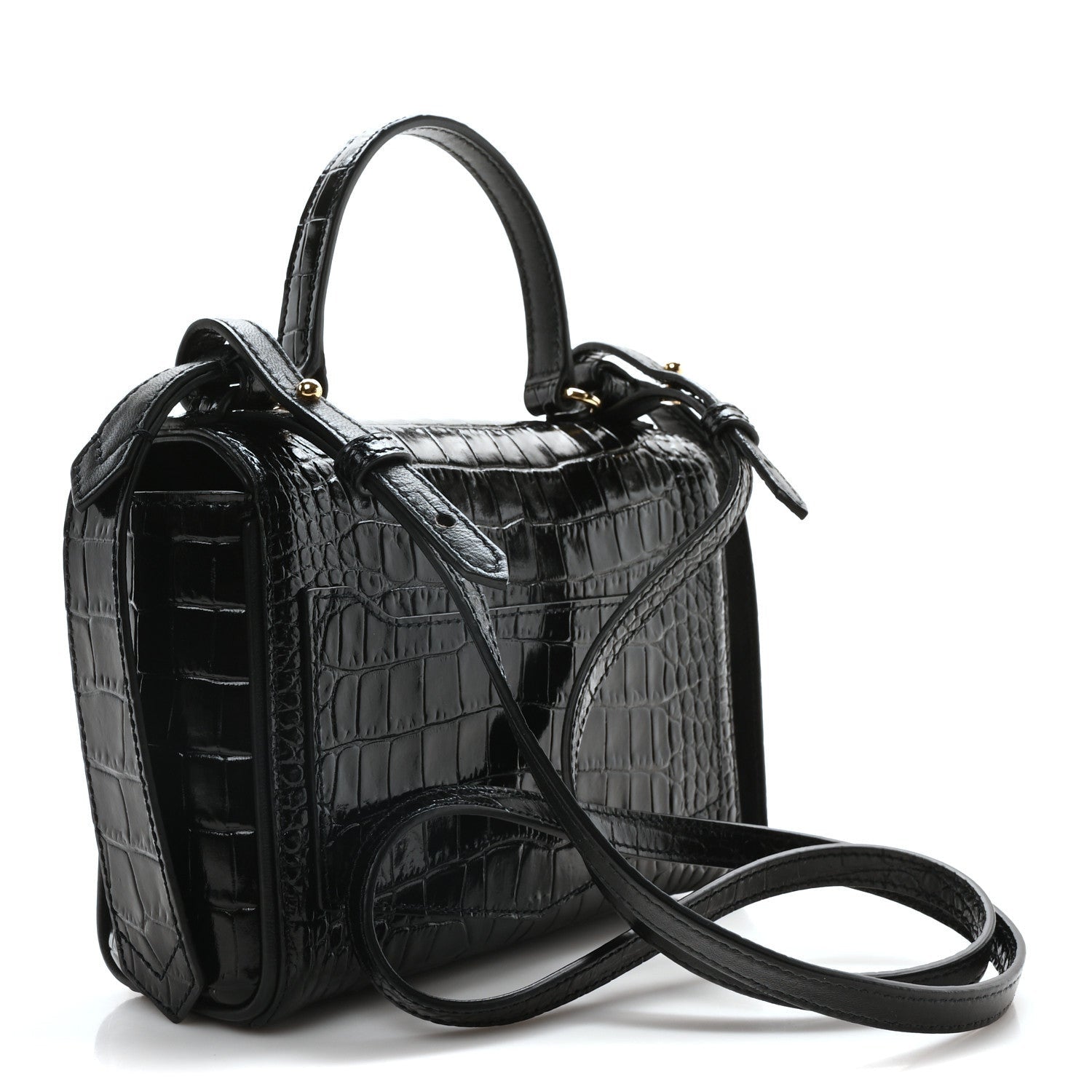 Givenchy Calfskin Crocodile Embossed Eden Mini Top Handle Black 3 of 7