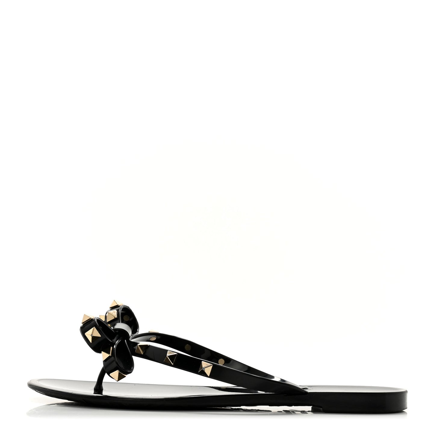 PVC Jelly Rockstud Bow Thong Sandals 39 Black