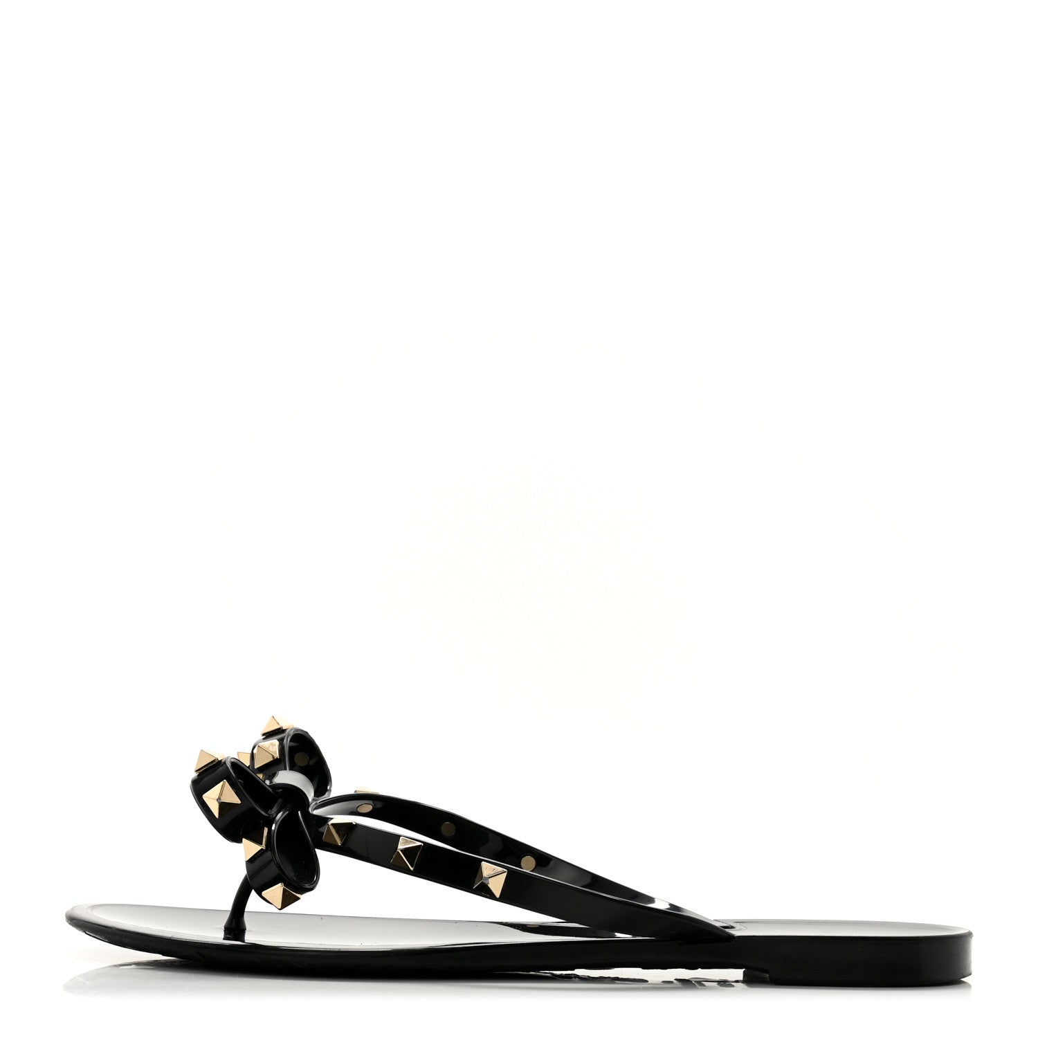 Valentino Garavani PVC Jelly Rockstud Bow Thong Sandals 39 Black 1 of 12