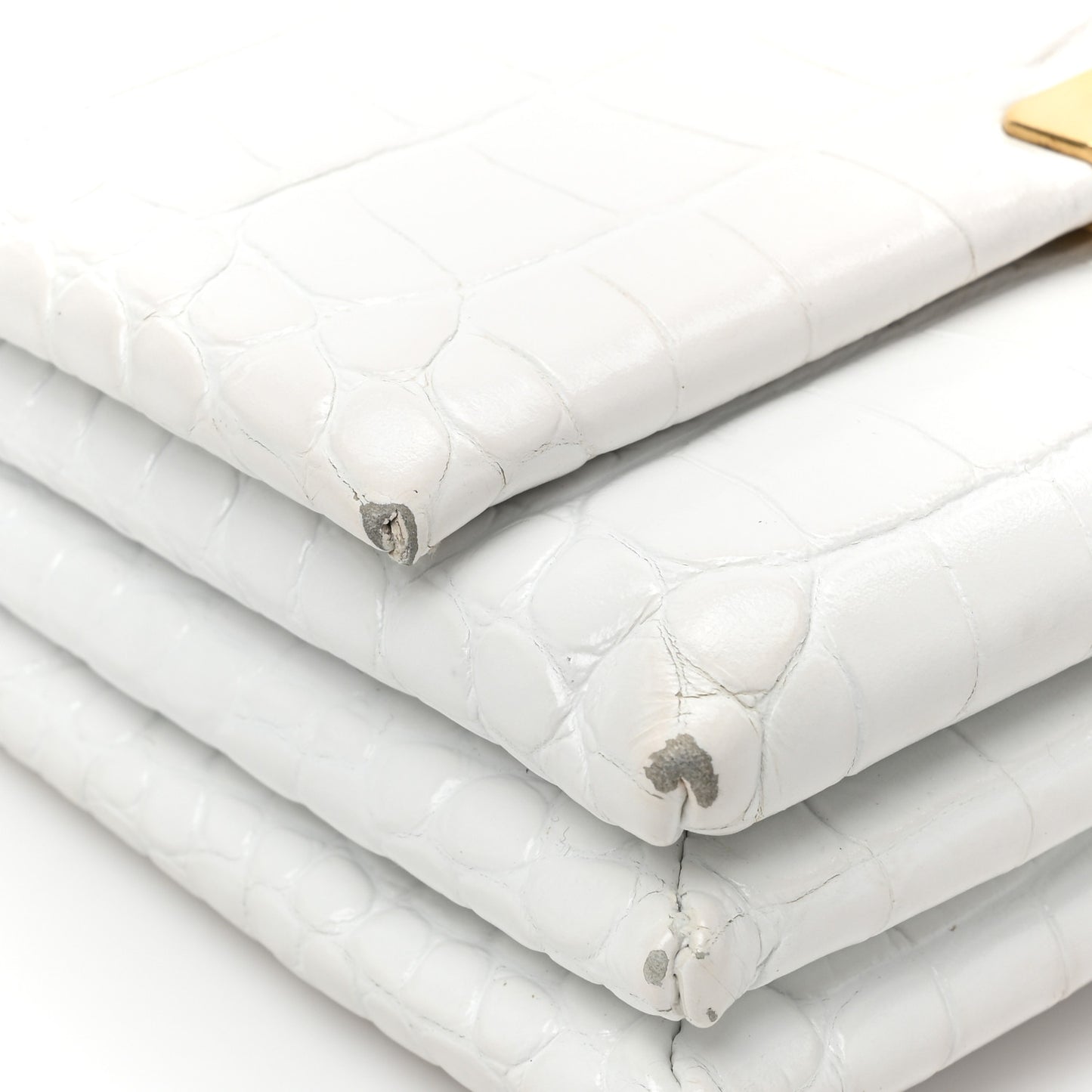 Shiny Extra Supple Calfskin Crocodile Embossed Small Triplet Bag Optic White