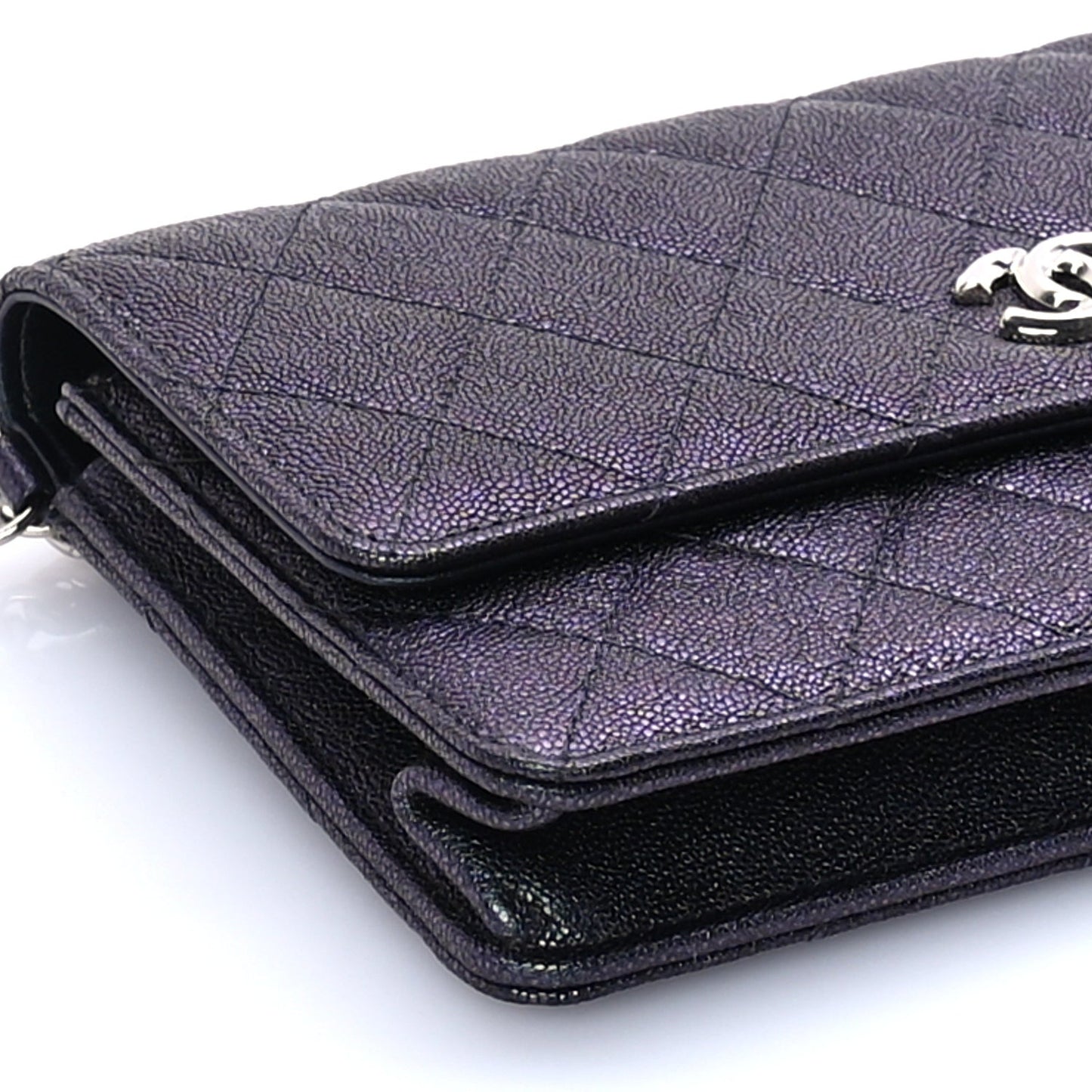 Iridescent Caviar Quilted Classic Pouch Clutch  Black