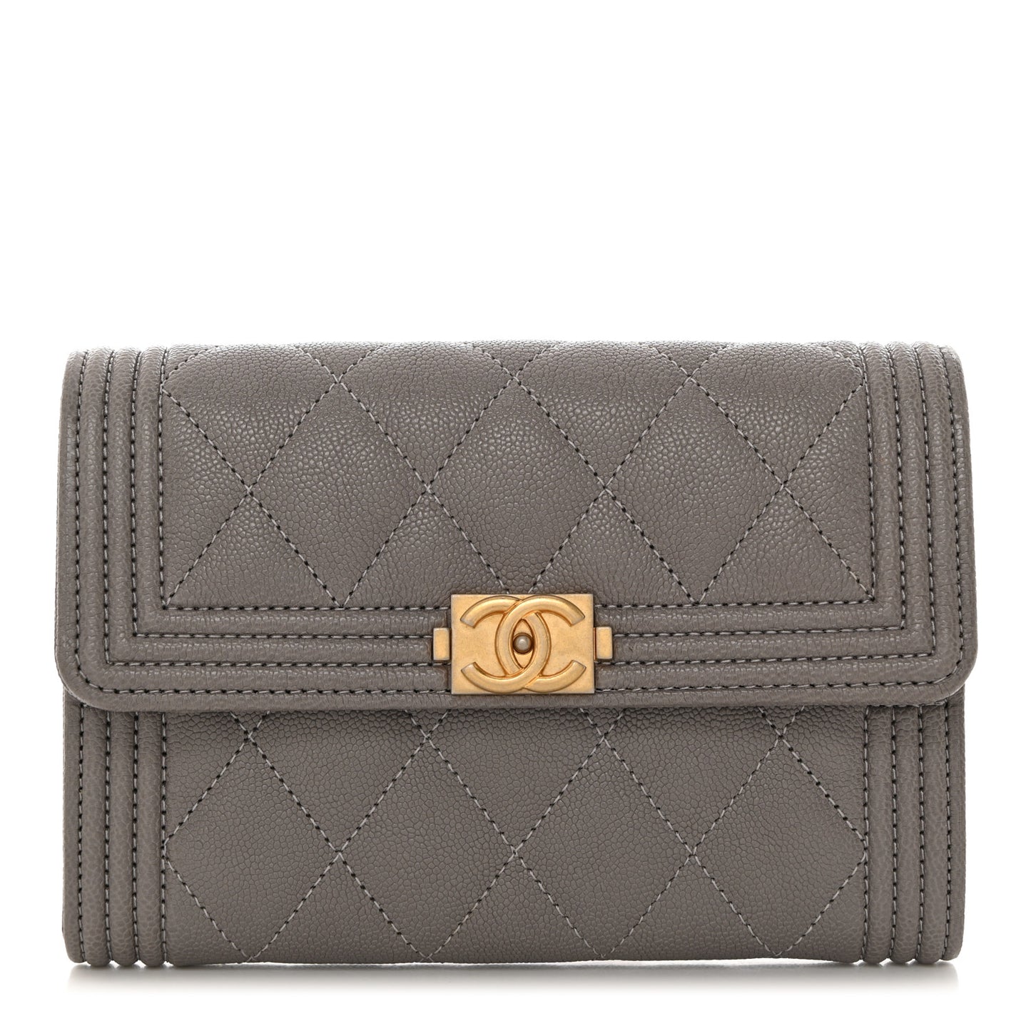 Caviar Quilted Medium Boy Flap Wallet Grey