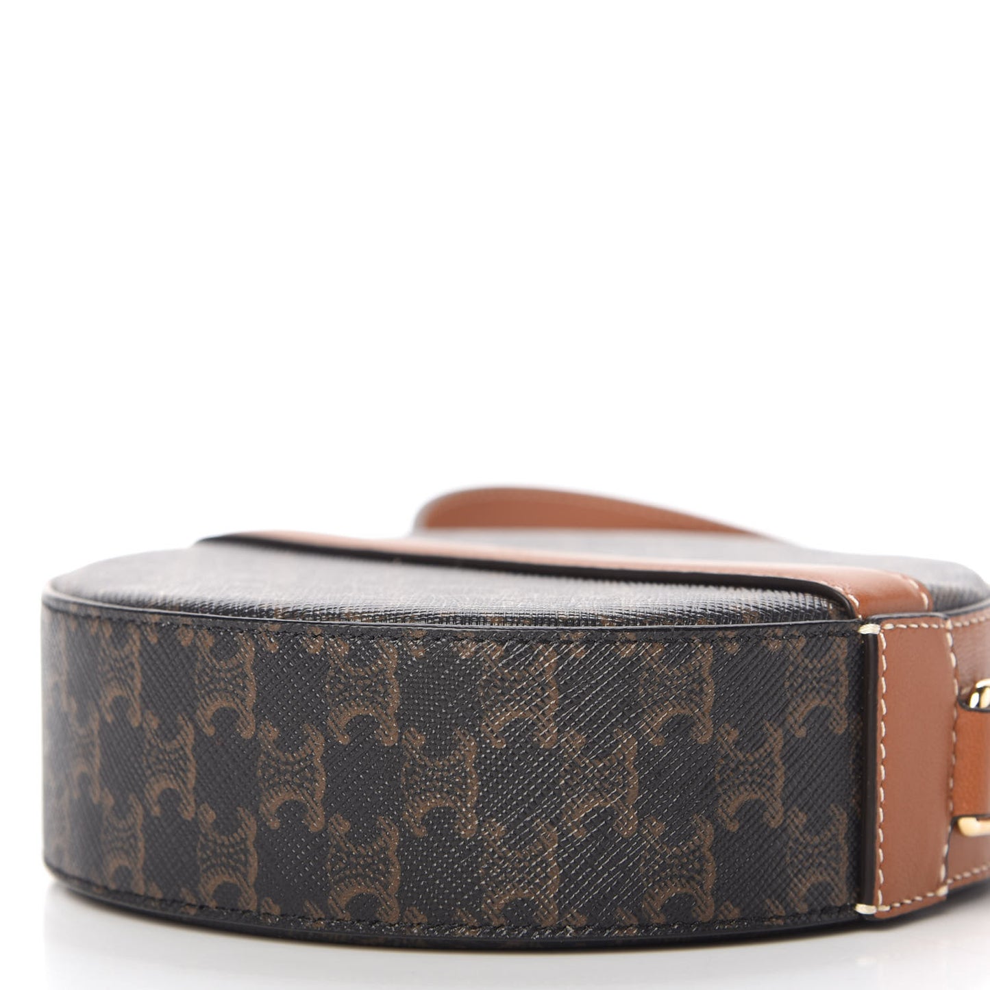 Lambskin Triomphe Canvas Round Purse On Strap Black Tan