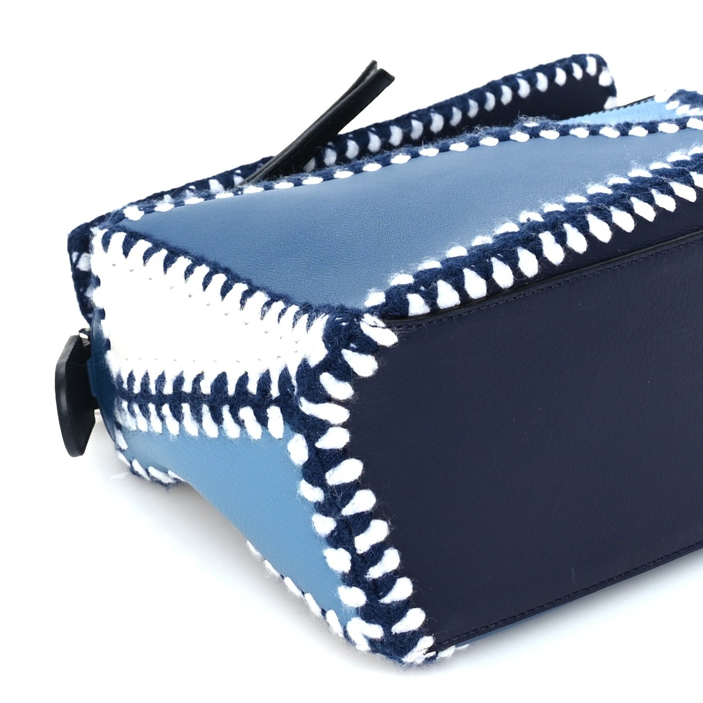Calfskin Crochet Trim Small Puzzle Bag Blue White